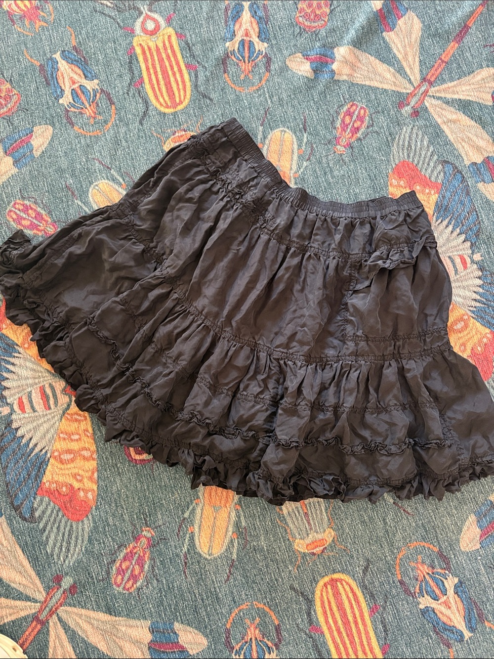 Vintage 90s goth Oilily double layer 100% silk ruffled skirt L 38